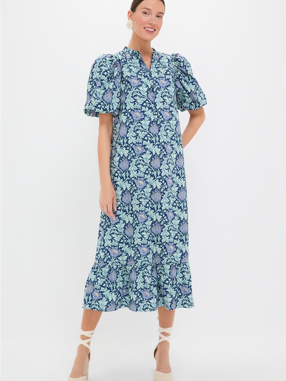 Hyacinth House Dresses | Multi Blue Leafy Floral Mimi Midi Dress